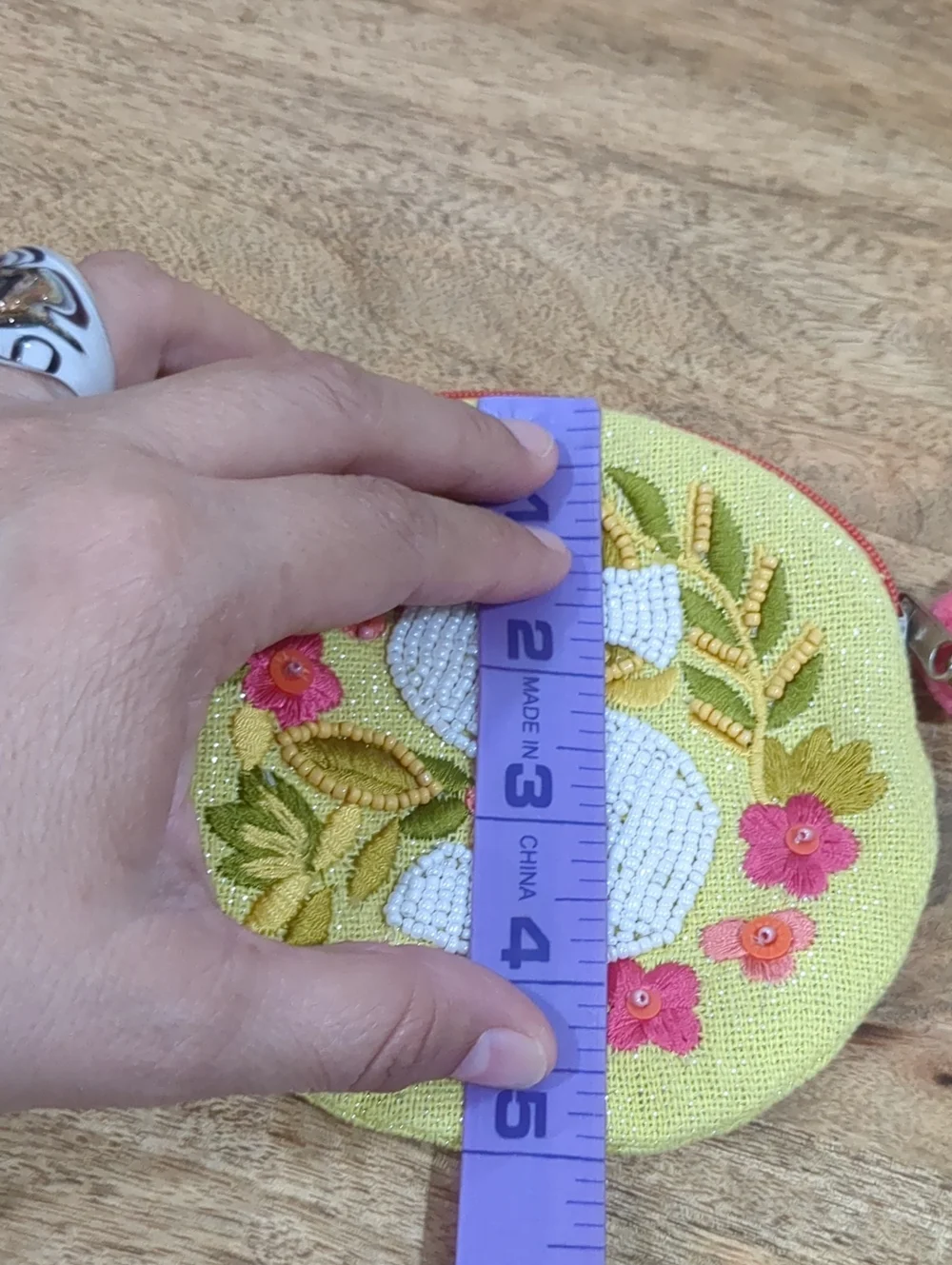 Anthropologie Yellow Embroidered Floral 'S' Coin Pouch
